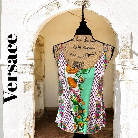VERSACE Multicolor Floral Fruit Women's Halter Top L - Picture 1 of 12